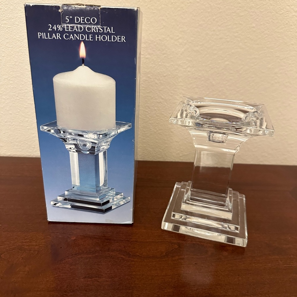 Shannon Irish Crystal 5” Deco Pillar Taper Candle Holder